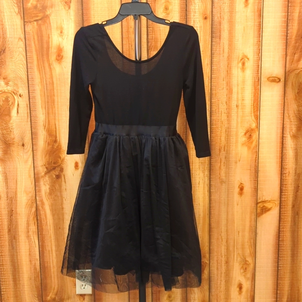 Modcloth Black Jersey Knit Tulle Twofer Dress Holiday